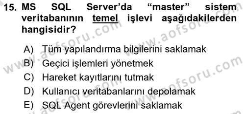 Veritabanı Programlama Dersi 2024 - 2025 Yılı (Final) Dönem Sonu Sınav Soruları 15. Soru