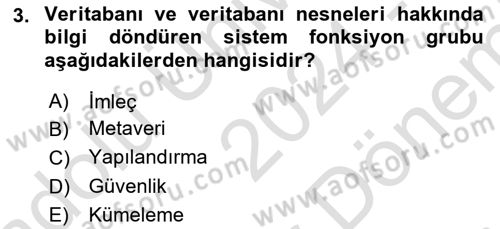 Veritabanı Programlama Dersi 2024 - 2025 Yılı (Final) Dönem Sonu Sınav Soruları 3. Soru