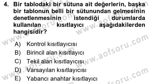 Veritabanı Programlama Dersi 2024 - 2025 Yılı (Final) Dönem Sonu Sınav Soruları 4. Soru