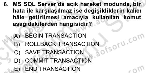 Veritabanı Programlama Dersi 2024 - 2025 Yılı (Final) Dönem Sonu Sınav Soruları 6. Soru