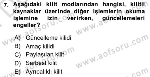 Veritabanı Programlama Dersi 2024 - 2025 Yılı (Final) Dönem Sonu Sınav Soruları 7. Soru