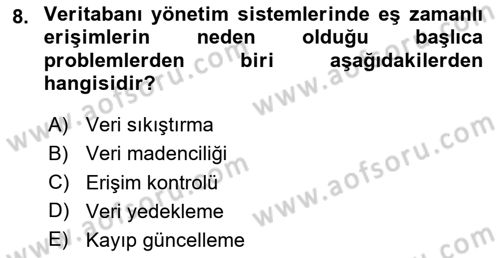 Veritabanı Programlama Dersi 2024 - 2025 Yılı (Final) Dönem Sonu Sınav Soruları 8. Soru