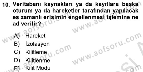 Veritabanı Programlama Dersi 2024 - 2025 Yılı Yaz Okulu Sınav Soruları 10. Soru