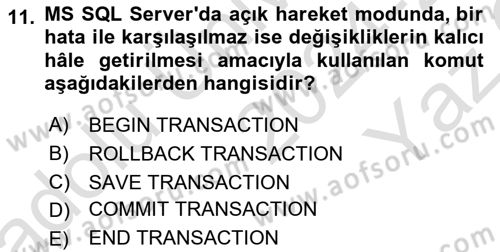 Veritabanı Programlama Dersi 2024 - 2025 Yılı Yaz Okulu Sınav Soruları 11. Soru