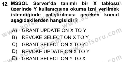 Veritabanı Programlama Dersi 2024 - 2025 Yılı Yaz Okulu Sınav Soruları 12. Soru