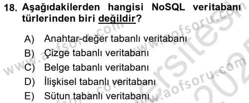 Veritabanı Programlama Dersi 2024 - 2025 Yılı Yaz Okulu Sınav Soruları 18. Soru