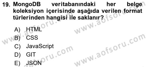 Veritabanı Programlama Dersi 2024 - 2025 Yılı Yaz Okulu Sınav Soruları 19. Soru