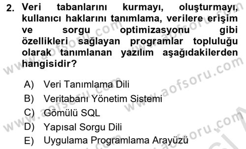 Veritabanı Programlama Dersi 2024 - 2025 Yılı Yaz Okulu Sınav Soruları 2. Soru
