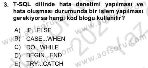 Veritabanı Programlama Dersi 2024 - 2025 Yılı Yaz Okulu Sınav Soruları 3. Soru
