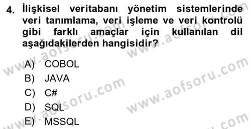 Veritabanı Programlama Dersi 2024 - 2025 Yılı Yaz Okulu Sınav Soruları 4. Soru