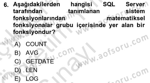 Veritabanı Programlama Dersi 2024 - 2025 Yılı Yaz Okulu Sınav Soruları 6. Soru
