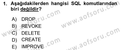 Veritabanı Programlama Dersi 2025 - 2026 Yılı (Vize) Ara Sınav Soruları 1. Soru