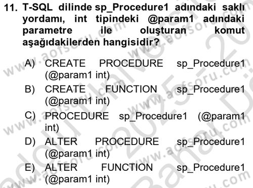 Veritabanı Programlama Dersi 2025 - 2026 Yılı (Vize) Ara Sınav Soruları 11. Soru