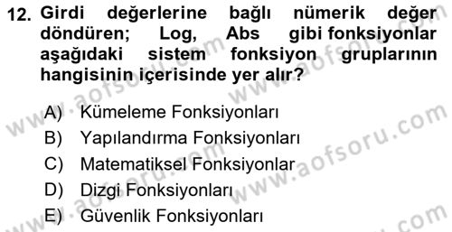 Veritabanı Programlama Dersi 2025 - 2026 Yılı (Vize) Ara Sınav Soruları 12. Soru