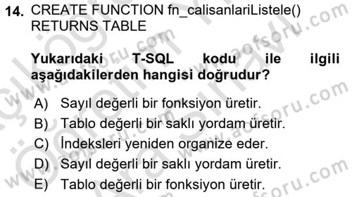 Veritabanı Programlama Dersi 2025 - 2026 Yılı (Vize) Ara Sınav Soruları 14. Soru