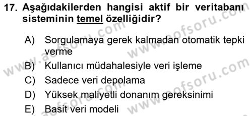 Veritabanı Programlama Dersi 2025 - 2026 Yılı (Vize) Ara Sınav Soruları 17. Soru