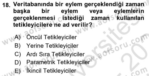 Veritabanı Programlama Dersi 2025 - 2026 Yılı (Vize) Ara Sınav Soruları 18. Soru