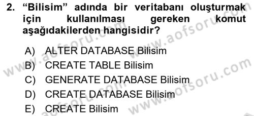 Veritabanı Programlama Dersi 2025 - 2026 Yılı (Vize) Ara Sınav Soruları 2. Soru