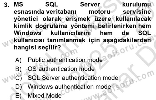 Veritabanı Programlama Dersi 2025 - 2026 Yılı (Vize) Ara Sınav Soruları 3. Soru