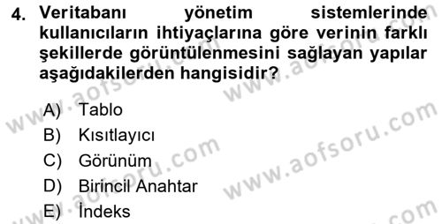 Veritabanı Programlama Dersi 2025 - 2026 Yılı (Vize) Ara Sınav Soruları 4. Soru