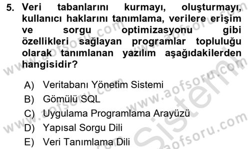 Veritabanı Programlama Dersi 2025 - 2026 Yılı (Vize) Ara Sınav Soruları 5. Soru