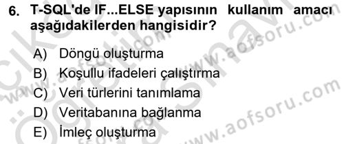Veritabanı Programlama Dersi 2025 - 2026 Yılı (Vize) Ara Sınav Soruları 6. Soru