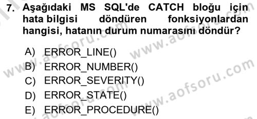 Veritabanı Programlama Dersi 2025 - 2026 Yılı (Vize) Ara Sınav Soruları 7. Soru