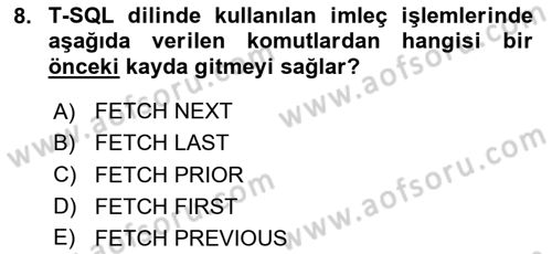 Veritabanı Programlama Dersi 2025 - 2026 Yılı (Vize) Ara Sınav Soruları 8. Soru