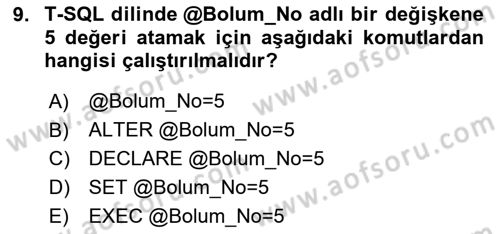 Veritabanı Programlama Dersi 2025 - 2026 Yılı (Vize) Ara Sınav Soruları 9. Soru