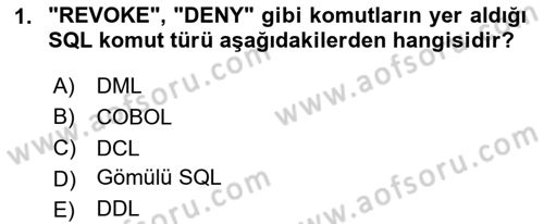Veritabanı Programlama Dersi 2025 - 2026 Yılı (Final) Dönem Sonu Sınav Soruları 1. Soru