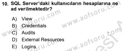 Veritabanı Programlama Dersi 2025 - 2026 Yılı (Final) Dönem Sonu Sınav Soruları 10. Soru