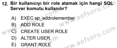 Veritabanı Programlama Dersi 2025 - 2026 Yılı (Final) Dönem Sonu Sınav Soruları 12. Soru