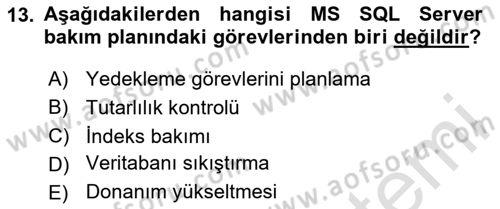 Veritabanı Programlama Dersi 2025 - 2026 Yılı (Final) Dönem Sonu Sınav Soruları 13. Soru