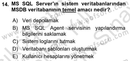 Veritabanı Programlama Dersi 2025 - 2026 Yılı (Final) Dönem Sonu Sınav Soruları 14. Soru