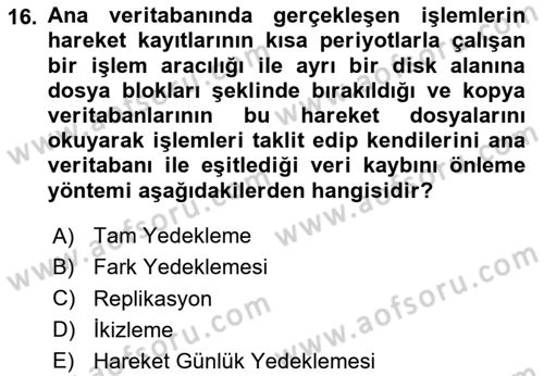 Veritabanı Programlama Dersi 2025 - 2026 Yılı (Final) Dönem Sonu Sınav Soruları 16. Soru