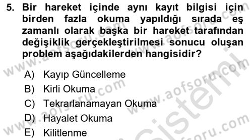 Veritabanı Programlama Dersi 2025 - 2026 Yılı (Final) Dönem Sonu Sınav Soruları 5. Soru