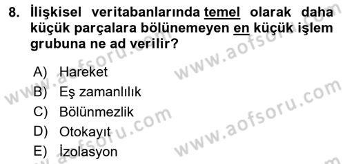 Veritabanı Programlama Dersi 2025 - 2026 Yılı (Final) Dönem Sonu Sınav Soruları 8. Soru