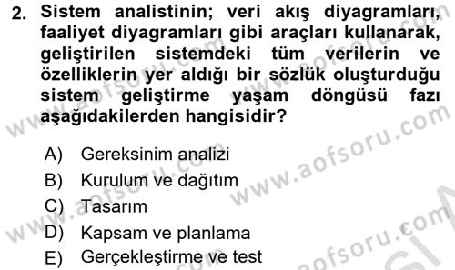 Sistem Analizi Ve Tasarımı Dersi 2017 - 2018 Yılı (Vize) Ara Sınav Soruları 2. Soru