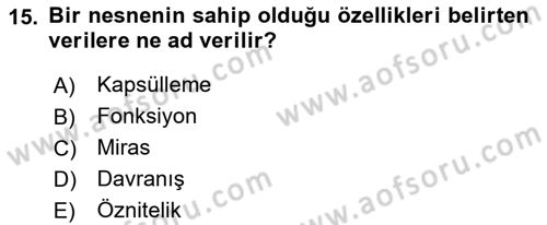 Sistem Analizi Ve Tasarımı Dersi 2017 - 2018 Yılı (Final) Dönem Sonu Sınavı 15. Soru