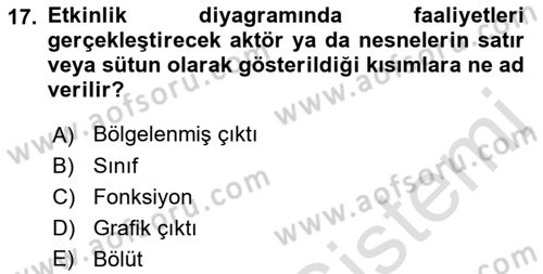 Sistem Analizi Ve Tasarımı Dersi 2018 - 2019 Yılı 3 Ders Sınav Soruları 17. Soru