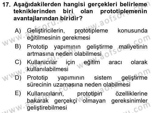 Sistem Analizi Ve Tasarımı Dersi Ara Sınavı Deneme Sınav Soruları 17. Soru