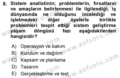 Sistem Analizi Ve Tasarımı Dersi Ara Sınavı Deneme Sınav Soruları 8. Soru