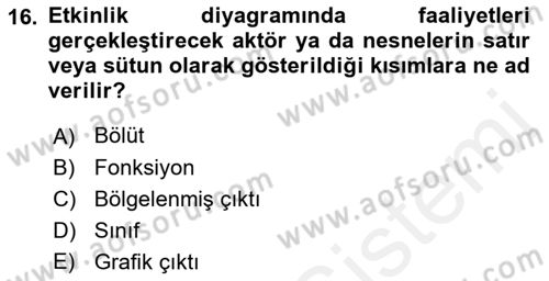 Sistem Analizi Ve Tasarımı Dersi 2018 - 2019 Yılı (Final) Dönem Sonu Sınav Soruları 16. Soru