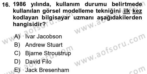 Sistem Analizi Ve Tasarımı Dersi 2018 - 2019 Yılı Yaz Okulu Sınav Soruları 16. Soru
