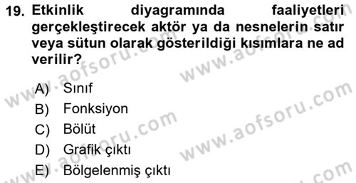 Sistem Analizi Ve Tasarımı Dersi 2018 - 2019 Yılı Yaz Okulu Sınav Soruları 19. Soru