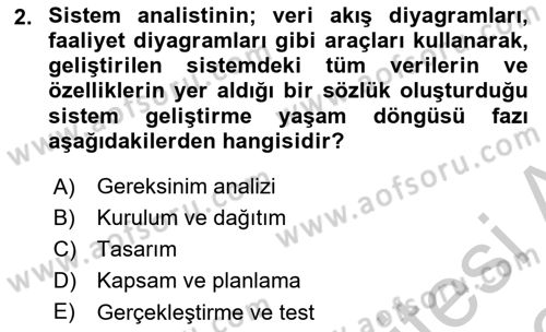Sistem Analizi Ve Tasarımı Dersi 2018 - 2019 Yılı Yaz Okulu Sınav Soruları 2. Soru
