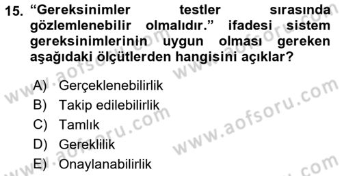 Sistem Analizi Ve Tasarımı Dersi Ara Sınavı Deneme Sınav Soruları 15. Soru