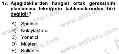 Sistem Analizi Ve Tasarımı Dersi Ara Sınavı Deneme Sınav Soruları 17. Soru