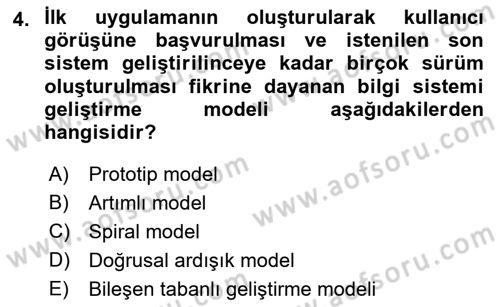 Sistem Analizi Ve Tasarımı Dersi 2019 - 2020 Yılı (Vize) Ara Sınav Soruları 4. Soru