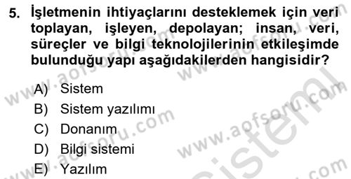 Sistem Analizi Ve Tasarımı Dersi Ara Sınavı Deneme Sınav Soruları 5. Soru